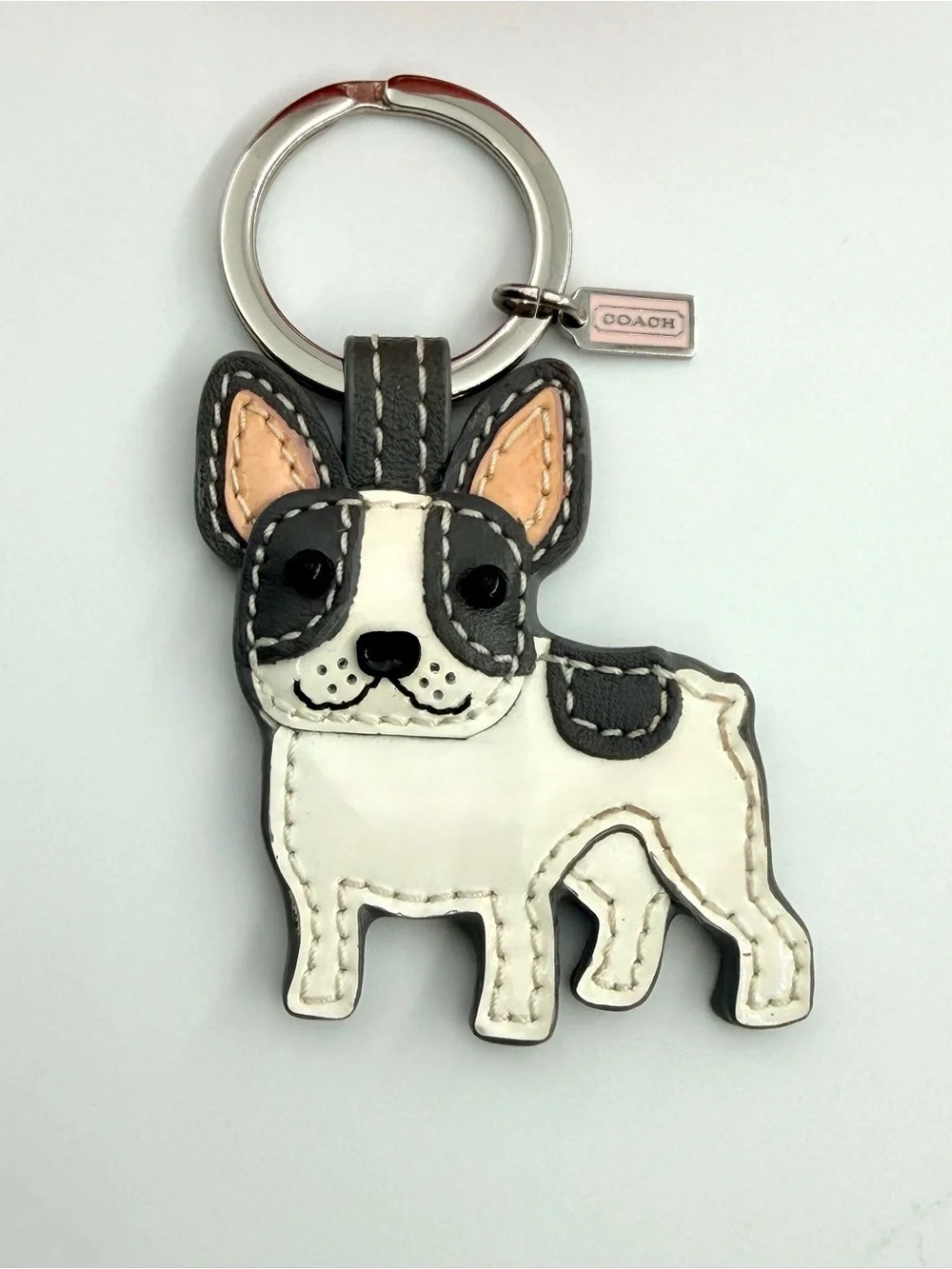 NWOT Coach Rare Leather French Bulldog Keychain Charm + Box and Dust Bag